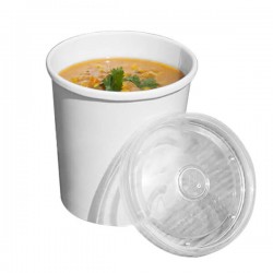 Pot à soupe carton BLANC + couvercle plastique PP