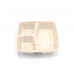 Barquette pulpe carré 3 compartiments 1000ml + couvercle PET