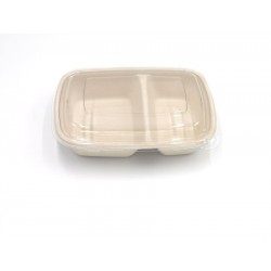 Barquette pulpe rectangle 2 compartiments + couvercle PET