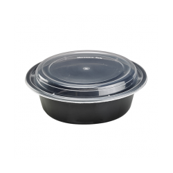 Bol rond plastique noir micro-ondable + Couvercle PP